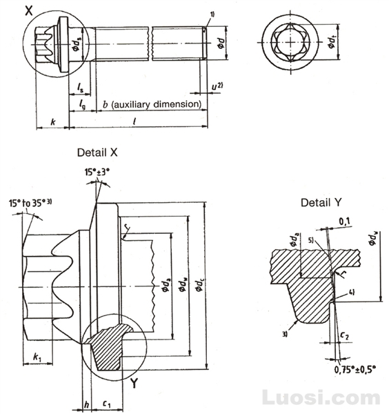 din34801六角花形大法兰面钢制螺栓din34801steelhexalobularhead