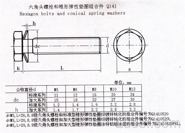 q141六角頭錐形彈性墊圈組合螺栓hexagonheadboltswithconicalspring